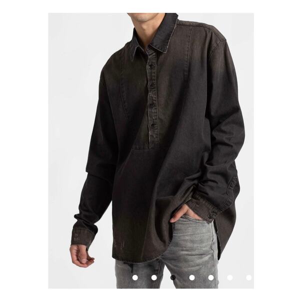 Man X One Teaspoon Shirt Medium Black Pull Over Denim Distressed Grunge - Picture 14 of 14